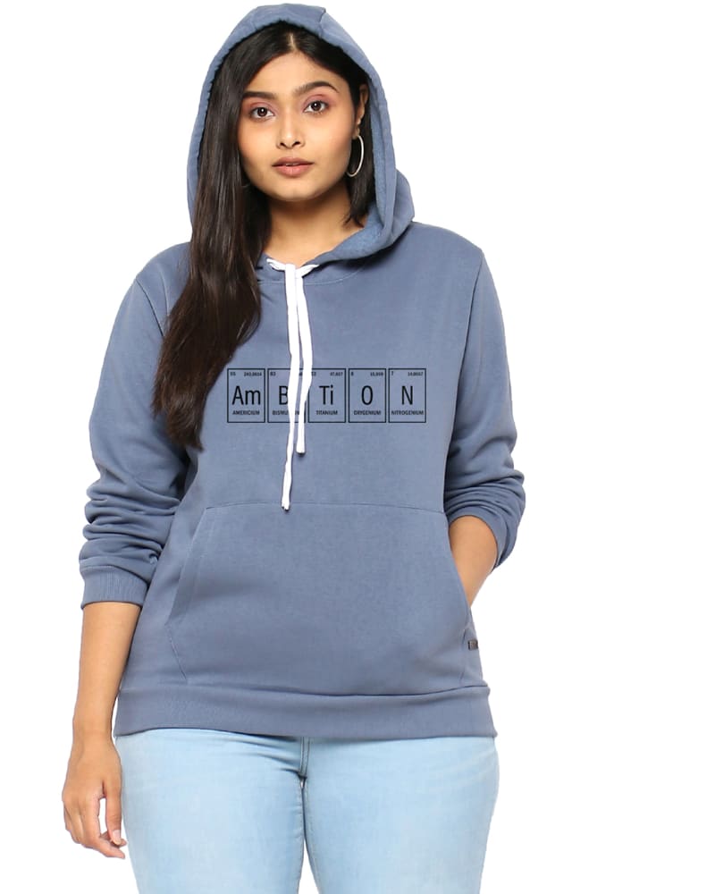 Front of a model wearing a size 3XL Geometric "Ambition" Text Printed Sweatshirt in Dusty Blue by Instafab Plus. | dia_product_style_image_id:297255